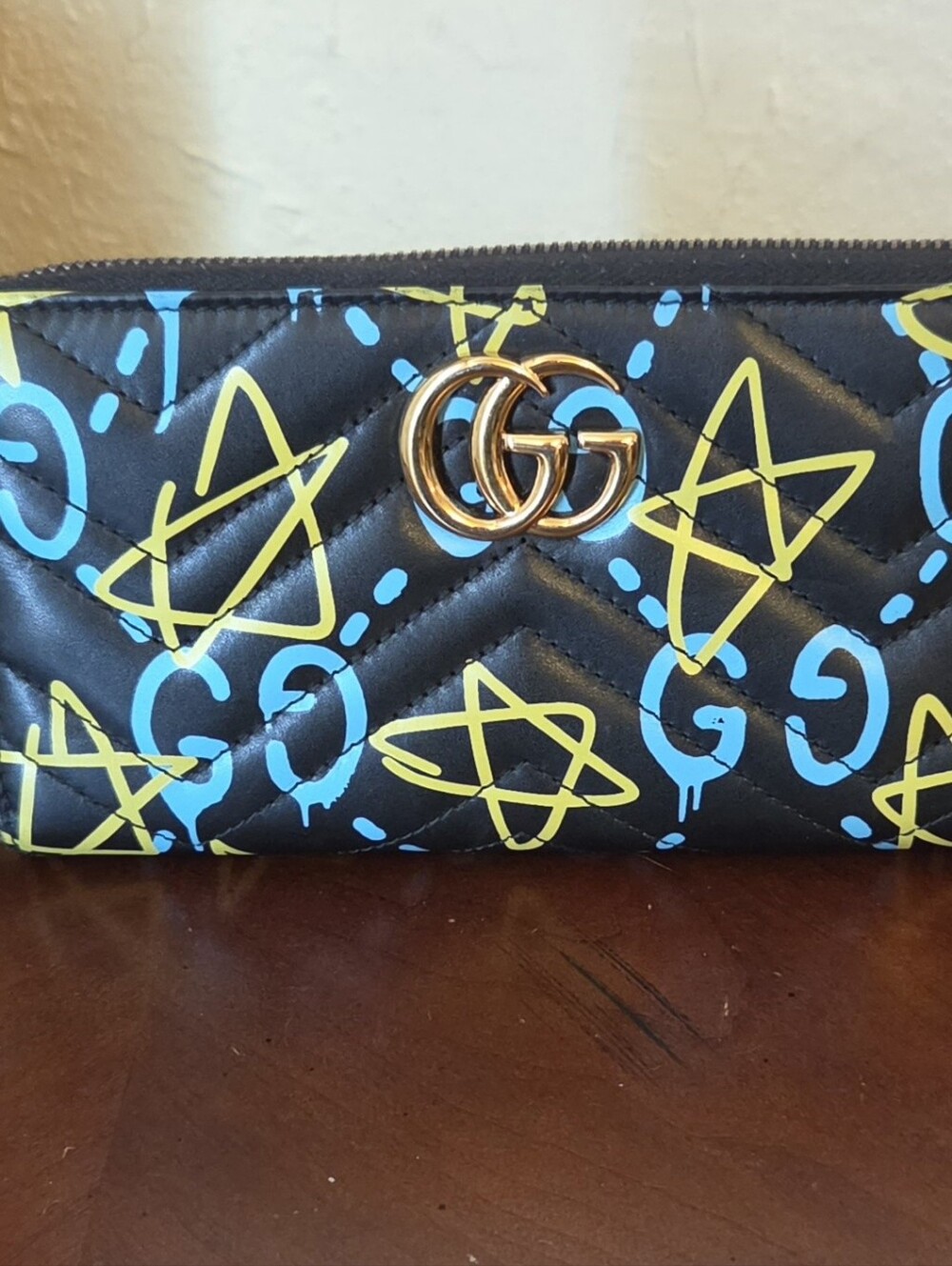 Gucci Calfskin Matelasse Ghost GG Marmont Zip Around Black Wallet - Picture 2 of 8